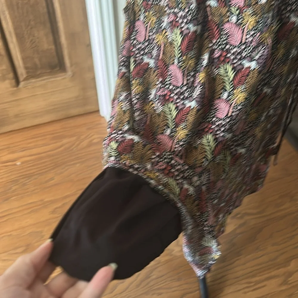 Ann Taylor LOFT Paradise Lost Jungle Safari Dress Pintuck Size Large Brown Pink - Picture 11 of 13